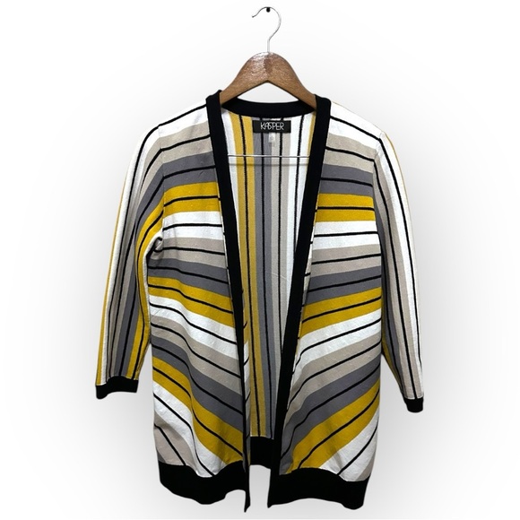 117 Kasper | NWOT $119 Striped Yellow White Kit Open-Front Cardigan (Size M) - Picture 2 of 11